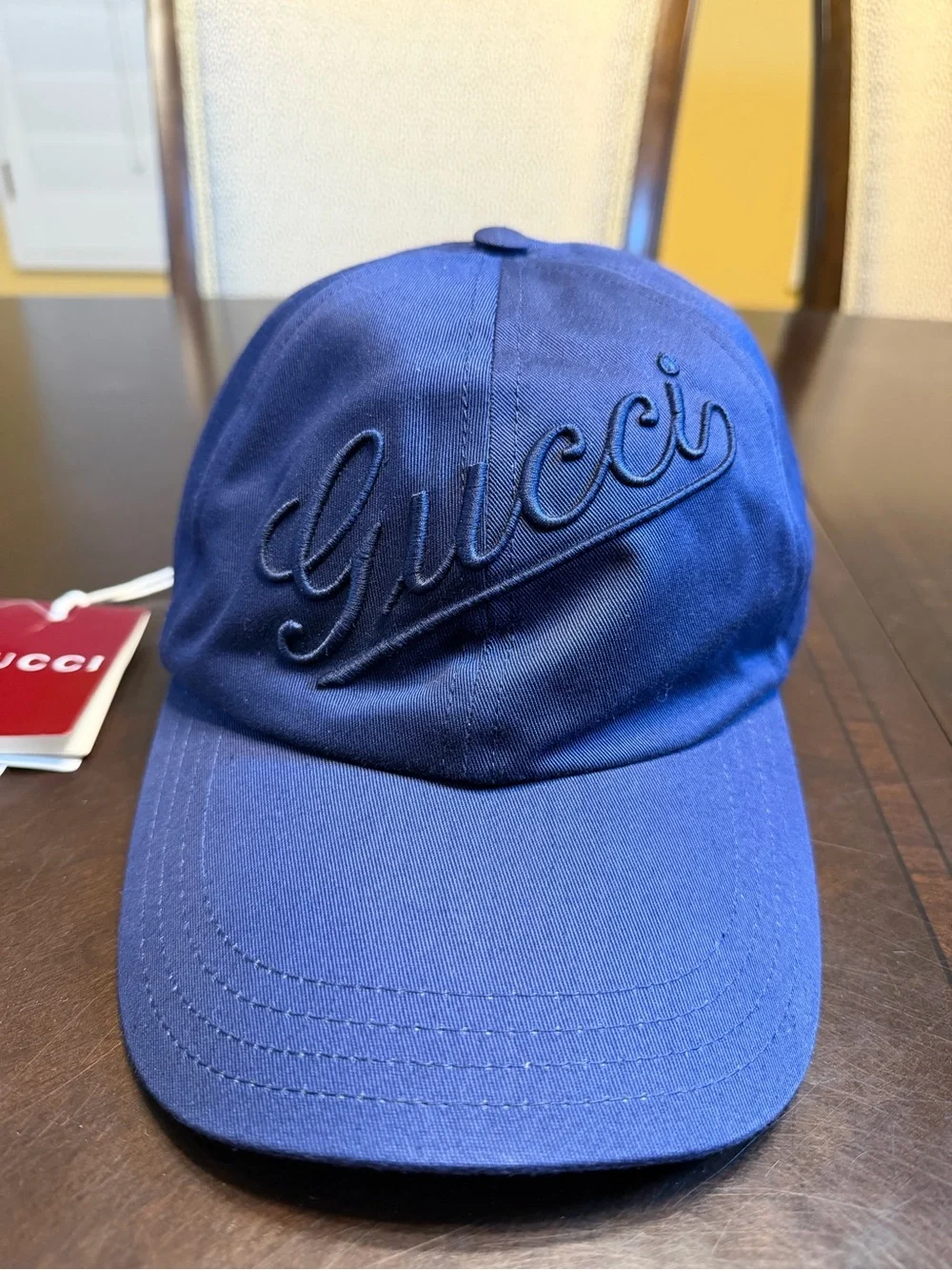 New Authentic Gucci Logo Baseball Hat Navy Size L